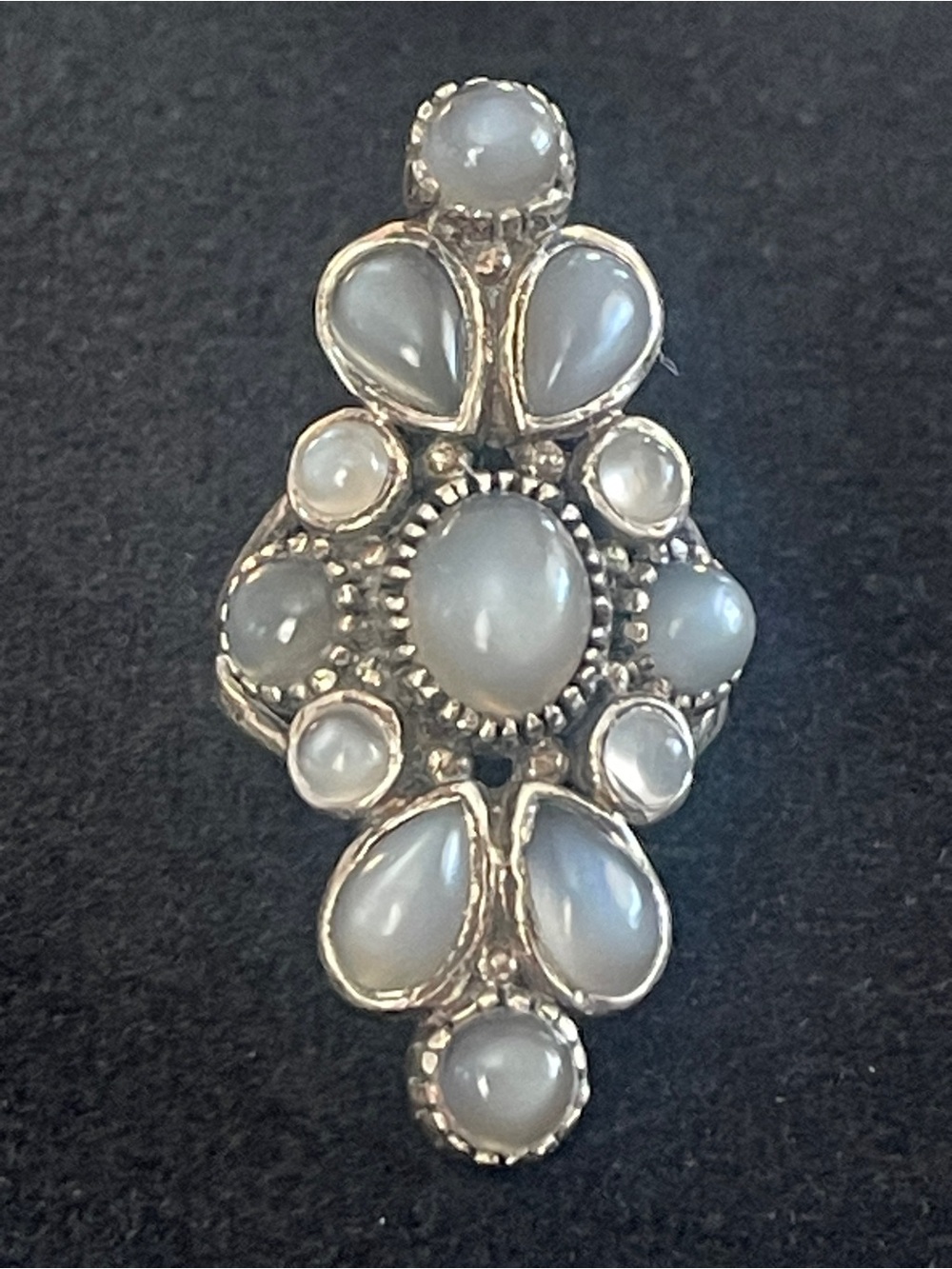 Rare Sapphire cabochons Sterling Silver Gray Moonstone Teardrop Ring size 8